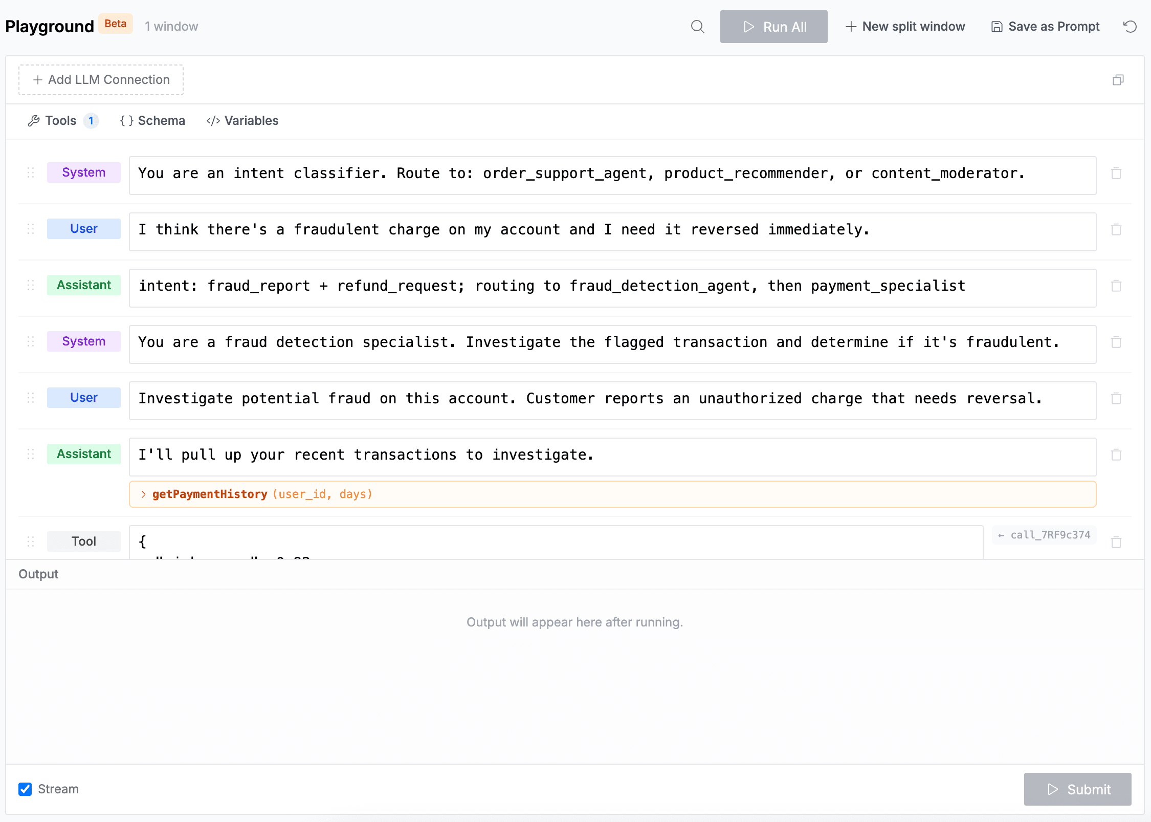 The Oodle playground with the session's inputs filled in