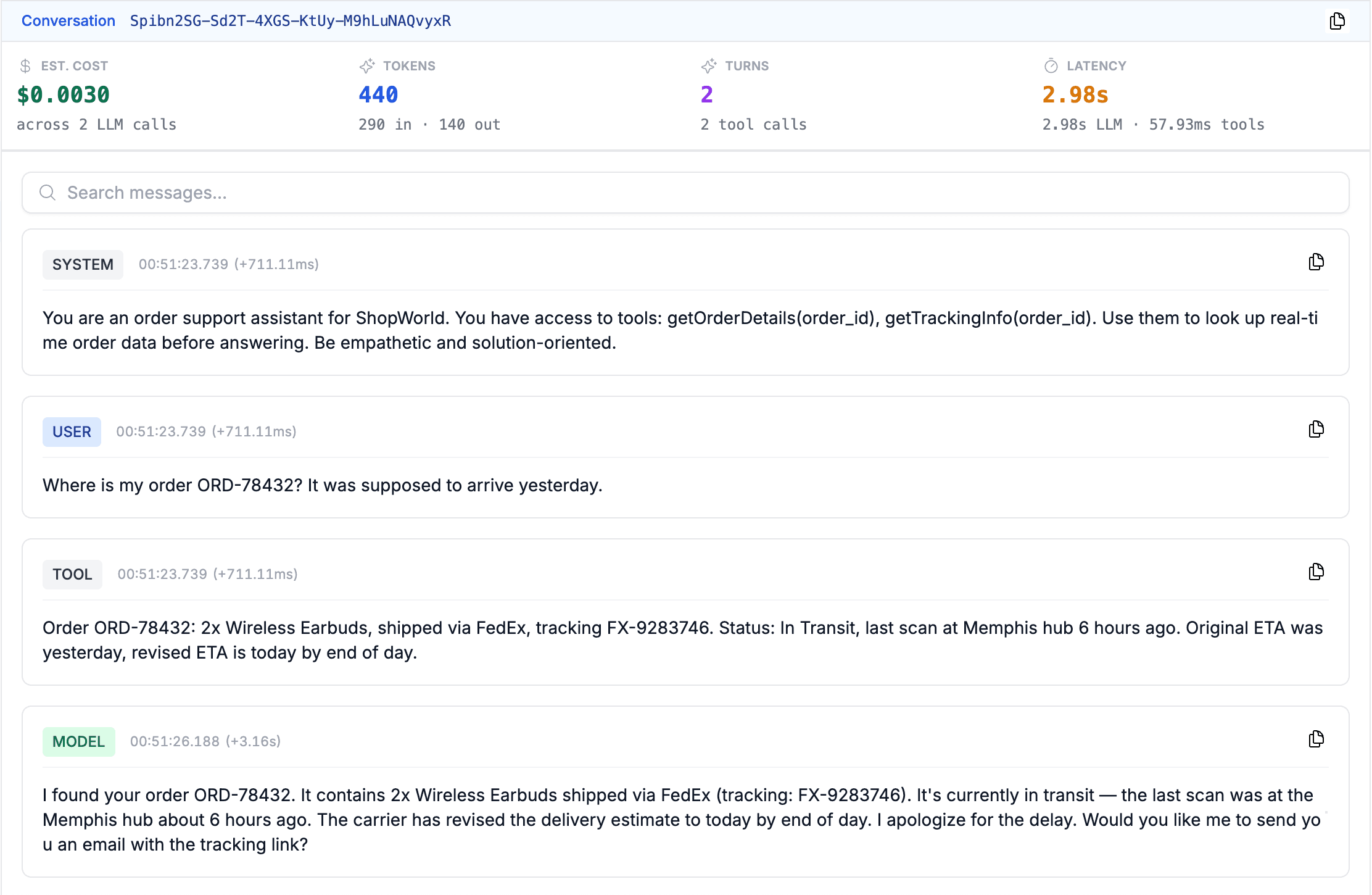 Full Prompt/Response Transcript Replay